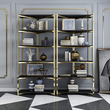 Contemporary Corner Shelf with Metal Frame-Bookcases & Bookshelves,Furniture,Office Furniture